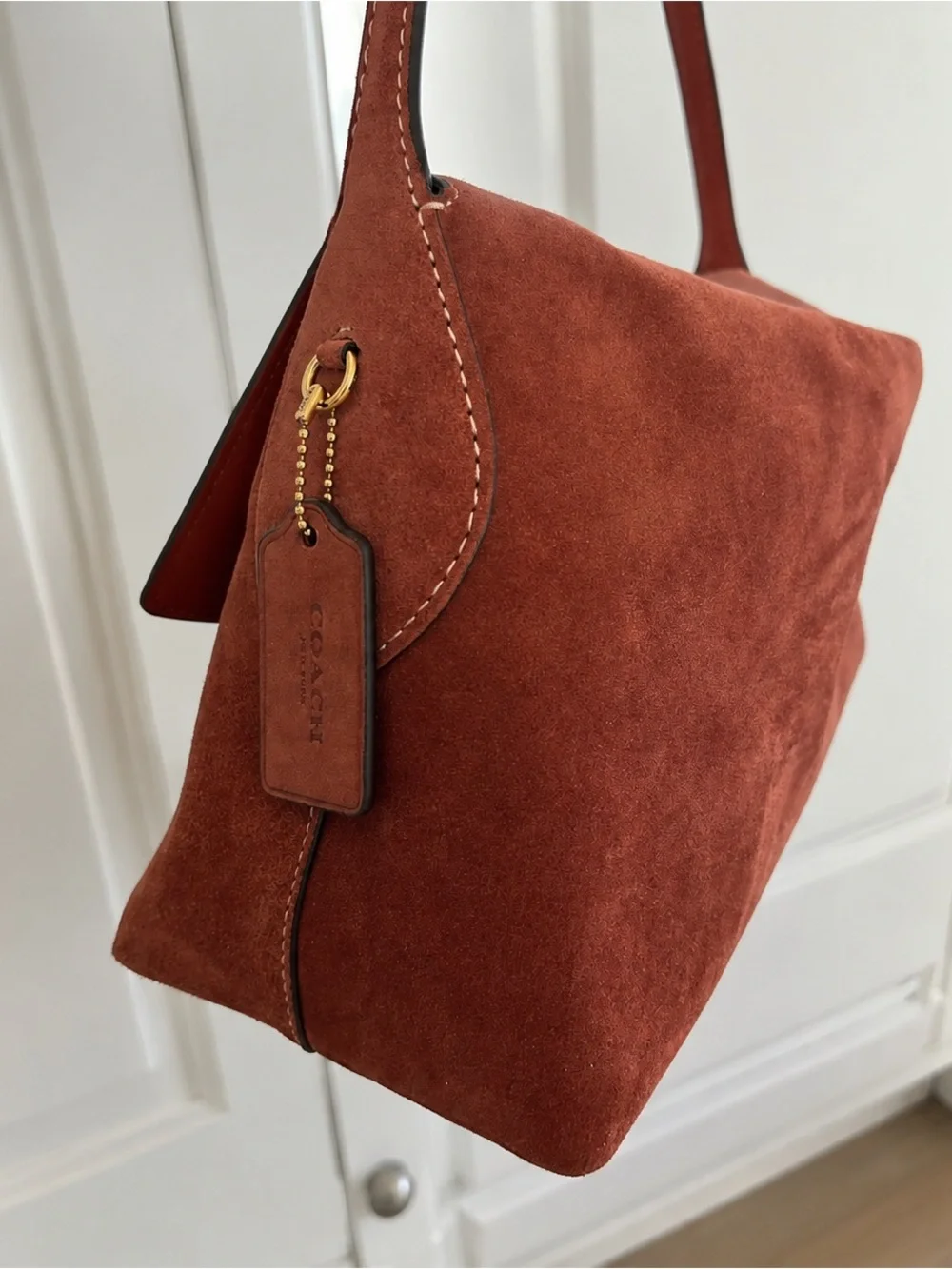 Coach Suede Shoulder Bag in Rust Brown